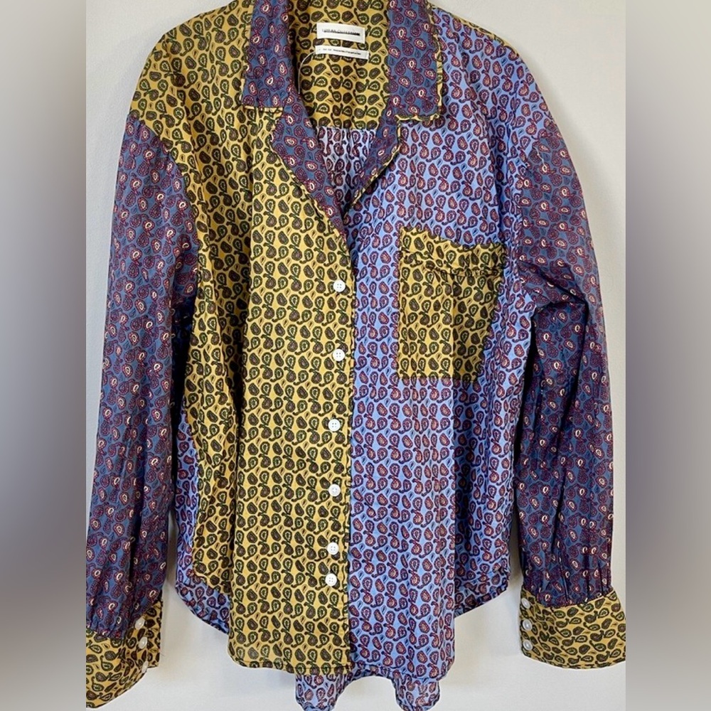 Urban Outfitters Button Down Colorblock Top Paisley Medium